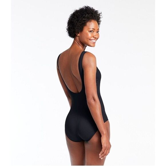 L.L. Bean Black Beansport Tanksuit One Piece Swimsuit Lined UPF 50+ Size 14 Reg - Picture 3 of 11